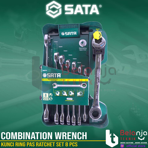 [EZM.3502543] Sata Tools Kunci Ring Pas Ratchet Set 8 Pcs Wrench Combination 08007A