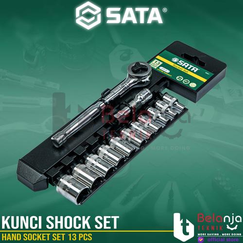 [EZM.3502598] Sata Hand Socket Set 13 Pcs 1/4 Inch 6 PT Kunci Shock Sock Sok 09521