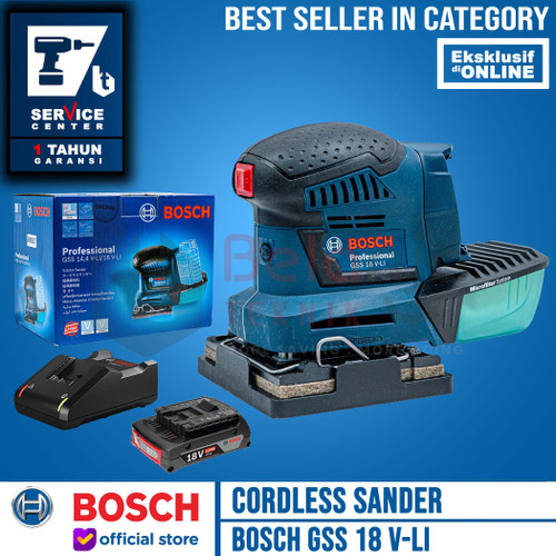 [EZM.3502761] Bosch Mesin Amplas Cordless Sander GSS 18V-Li Charger Baterai 2 AH
