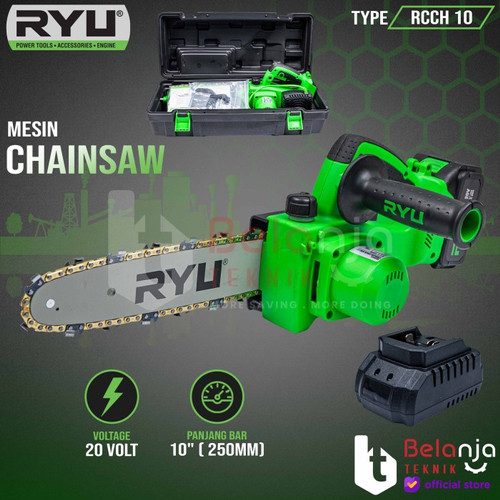 [EZM.3502807] RYU Mesin Potong Kayu Baterai RCCH 10 Cordless Chainsaw 10" 20V RCCH10
