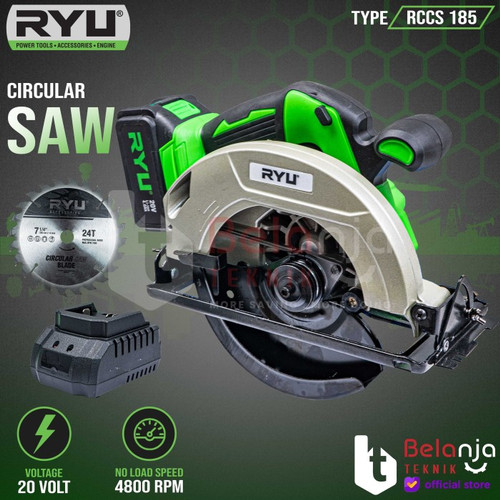 [EZM.3502808] RYUMesin Potong Sirkel RCCS 185 Circular Saw Cordless 20V 7" RCCS185