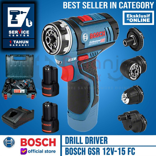 [EZM.3503555] Bosch Bor Obeng Baterai Cordless Drill With Flexiclick GSR 12V-15 FC