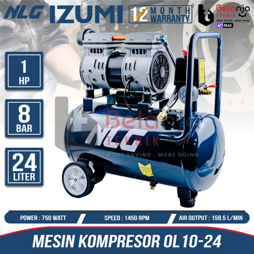[EZM.3503774] Izumi NLG Mesin Kompressor Angin Portable 1 HP 24 Liter Oilless Air Compressor Tanpa Oli 1HP