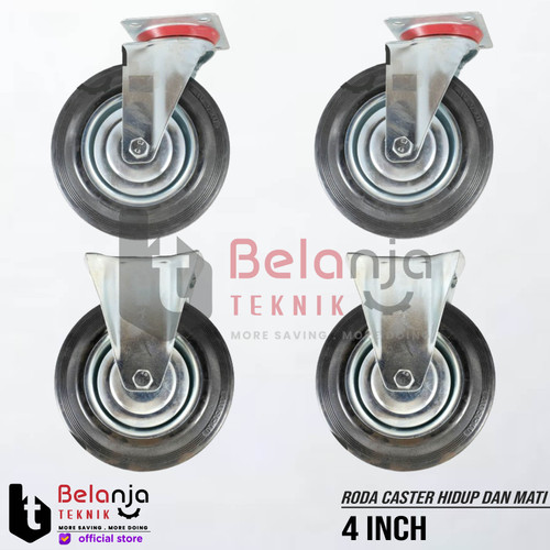 [EZM.3503994] Roda Caster 4" Inch Karet Hidup Dan Mati Dijual Set Roda Gerobak 4 In