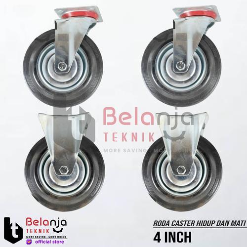 [EZM.3503994] Roda Caster 4" Inch Karet Hidup Dan Mati Dijual Set Roda Gerobak 4 In
