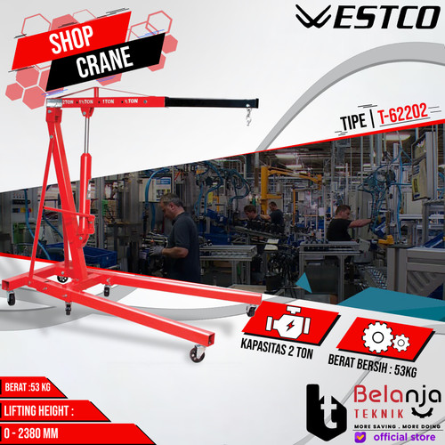 [EZM.3504141] Westco Shop Crane Engine T62202 2 Ton Alat Pengangkat Mesin 2000 Kg