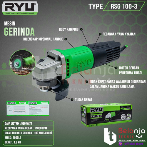 [EZM.3504153] RYU Gurinda Tangan 4 Inch RYU RSG 100-3 ANGLE GRINDER RSG100-3 580Watt
