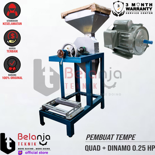[EZM.3504407] QUAD Mesin Pemecah Kedelai Pembuat Tempe +Electro Motor Dinamo 0.25 HP