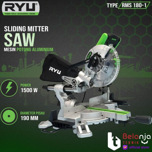 [EZM.3504455] RYU RMS 180 1 SLIDING MITER SAW POTONG ALMUNIUM DAN KAYU SIKU
