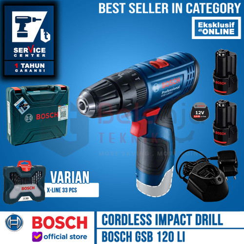 [EZM.3504516] Bosch Bor Tembok Baterai GSB 120 Li GEN 3 dengan Mata Bor 33pcs X-line