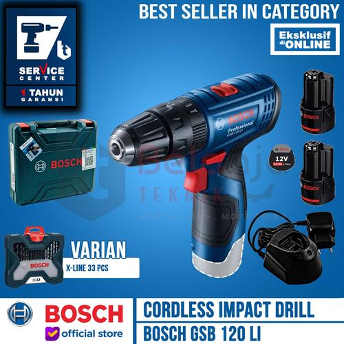 [EZM.3504516] Bosch Bor Tembok Baterai GSB 120 Li GEN 3 dengan Mata Bor 33pcs X-line