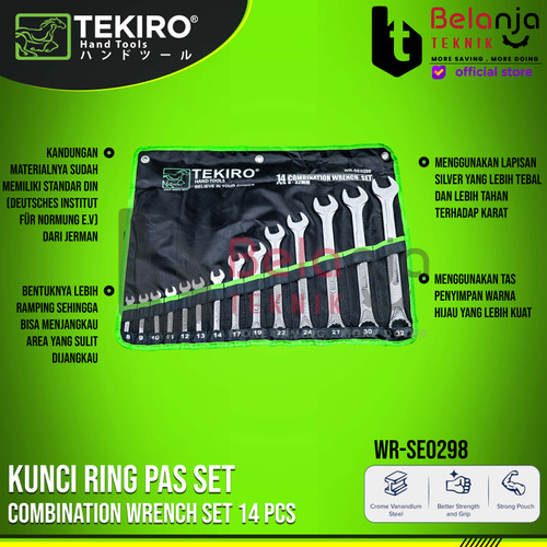 [EZM.3504577] TEKIRO Kunci Ring Pas Set 14 pcs Ukuran 8 - 32 MM 14pcs 8-32mm