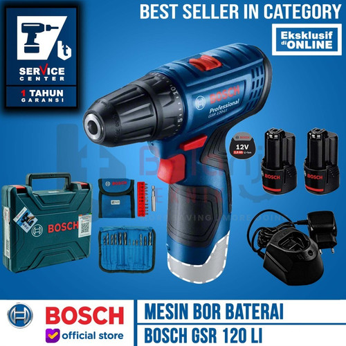 [EZM.3504654] Bosch Bor Obeng Baterai GSR 120 LI GEN 3 dengan FREE Mata Bor & Obeng