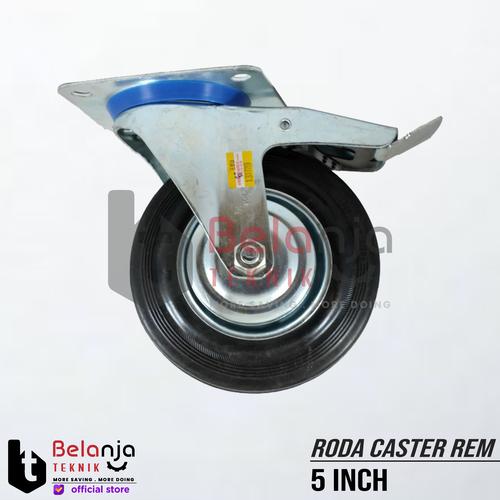 [EZM.3505019] Roda Caster 5 Inchi Karet Rem Hidup