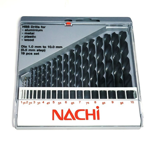 [EZM.3505385] Mata Bor Besi Set Nachi 19 Pcs 1-10mm Metal Drill Bits Set 19Pcs Plastic Case
