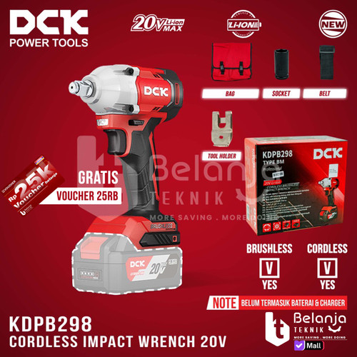 [EZM.3505411] DCK Mesin Impact Wrench Baterai KDPB298 Z 1/2 Inch Cordless Brushless 20V KDPB 298 Z KDPB298Z