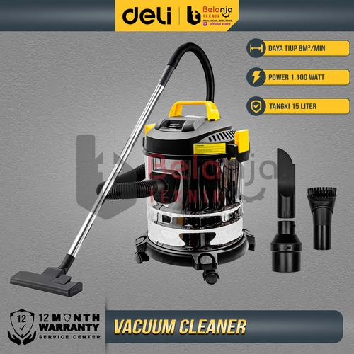 [EZM.3505416] Deli Vacuum Cleaner Wet And Dry DL881815 Mesin Sedot Debu Basah Kering 15L HEPA Stainless 1100 Watt