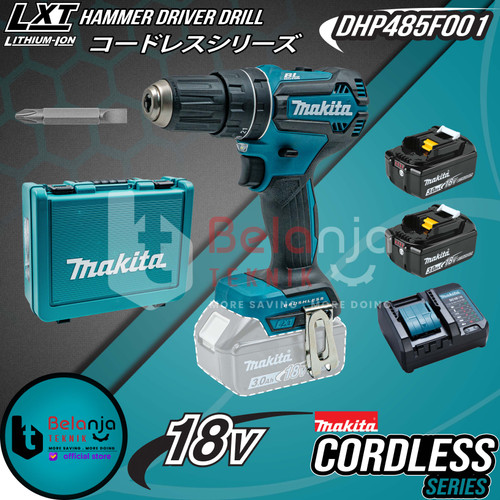 [EZM.3505434] Makita Mesin Bor Cordless Brushless DHP485 F001 18V Hammer Driver Drill 18 Volt DHP485F001 DHP 485 F001