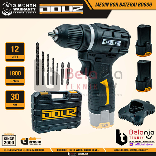 [EZM.3505459] Doliz Mesin Bor Baterai BD636 12V Impact Drill Brushless 12 Volt 10MM BD 636