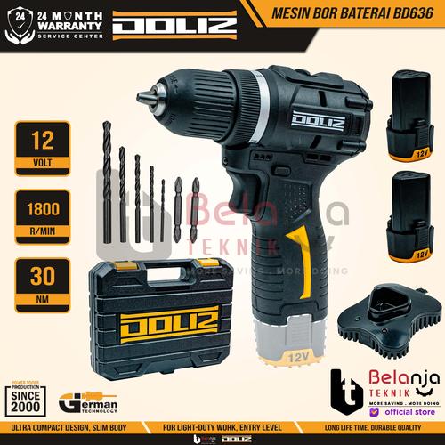 [EZM.3505459] Doliz Mesin Bor Baterai BD636 12V Impact Drill Brushless 12 Volt 10MM BD 636