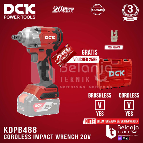 [EZM.3505569] DCK Impact Wrench Baterai 1/2 In KDPB488 Pembuka Baut Unit Only 20V
