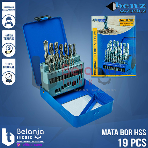 [EZM.3505611] Benz Mata Bor HSS Set 19 Pcs Mata Bor Besi Drill Bits Set 19 Pcs HSS