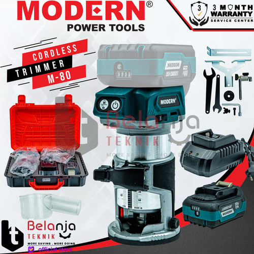 [EZM.3505936] Modern Trimmer Cordless M-80 20V Profil Kayu Router Baterai M80 Set