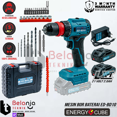 [EZM.3500007] Mesin Bor Baterai 10MM Energy Cube ED-BD10 Cordless Brushless Driver Drill 10 MM 21 V LXT