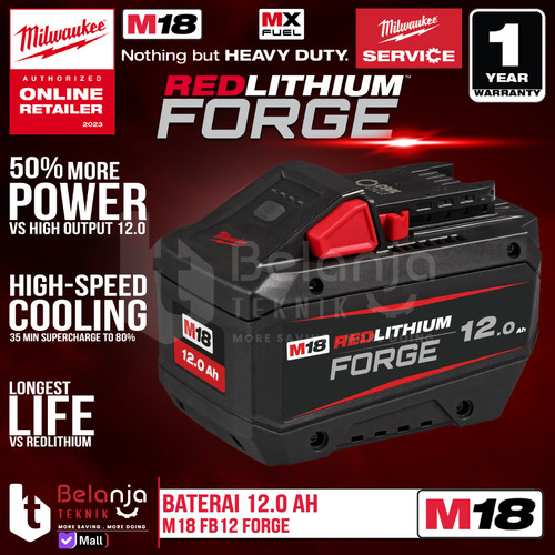 [EZM.3500046] Battery Pack Milwaukee M18 FB8 Forge 12 Ah Baterai 18 Volt 12 AH 18V M18FB12 REDLithium Ion