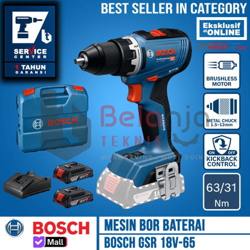 [EZM.3500140] Mesin Bor Impact Baterai Bosch GSR 18V-65 Drill Driver Brushless Cordless GSR 18V 65 13MM