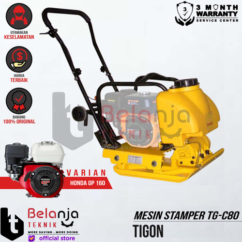 [EZM.3500157] Tigon Mesin Stamper Kodok TG-C80 T Plate Compactor Pemadat Tanah + Engine Honda GP 160