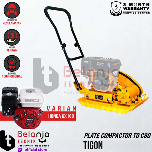 [EZM.3500256] Tigon Plate Compactor TG C80 Mesin Stamper Kodok Pemadat Aspla TGC80 + Mesin Penggerak Engine Honda GX 160 5.5 HP