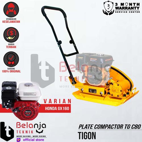 [EZM.3500256] Tigon Plate Compactor TG C80 Mesin Stamper Kodok Pemadat Aspla TGC80 + Mesin Penggerak Engine Honda GX 160 5.5 HP