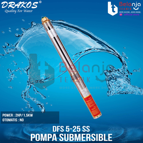 [EZM.3500334] Drakos Mesin Pompa Air Satelit 4 DFS 5-25 SS Submersible 4 Inch 3 HP Set Kabel Stainless Steel