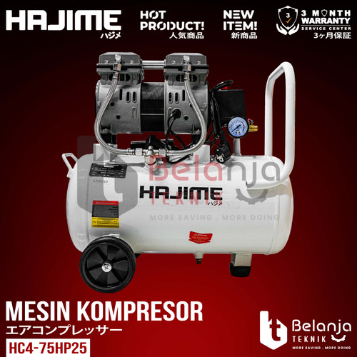 [EZM.3500336] Hajime Mesin Kompressor Udara Portable HC4-75HP25 3/4 HP 25 L 550 Watt Air Compressor Oiless