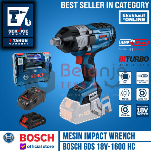 [EZM.3500446] Bosch Impact Wrench Cordless GDS 18V-1600 HC Pembuka Baut 18V 3/4 Inch SET Procore 4 AH