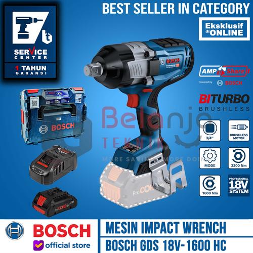 [EZM.3500446] Bosch Impact Wrench Cordless GDS 18V-1600 HC Pembuka Baut 18V 3/4 Inch SET Procore 4 AH