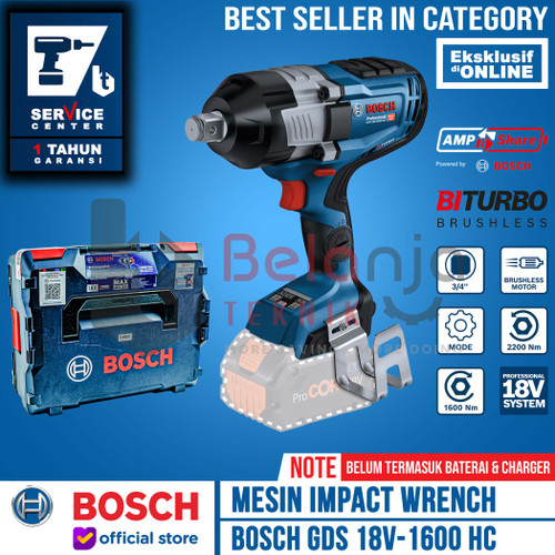 [EZM.3500470] Bosch Impact Wrench Cordless GDS 18V-1600 HC Pembuka Baut Baterai 18 V 3/4 Inch