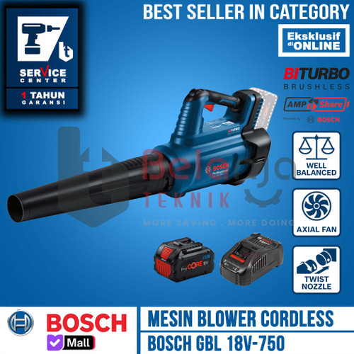 [EZM.3500477] Bosch Mesin Blower Tangan Cordless GBL 18V-750 Hand Blower 18 V GBL18V SET PROCORE 8 AH