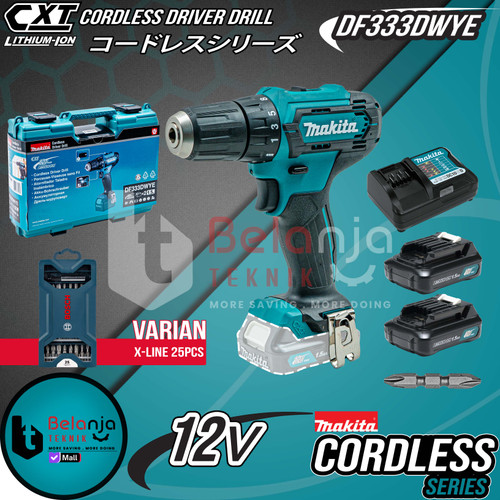 [EZM.3500814] Makita Mesin Bor Obeng Baterai DF 333 DWYE Driver 12V + X-line 25 PCS