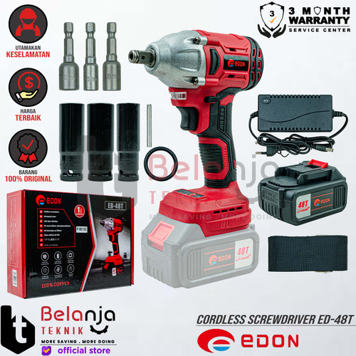 [EZM.3500863] Edon Impact Wrench Brushless Baterai ED-48T Mesin Buka Baut 48V SET
