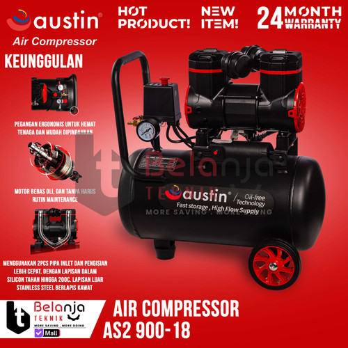 [EZM.3500970] Austin Mesin Kompresor Udara AS2 900-18 Air Compressor Oilless 18 L