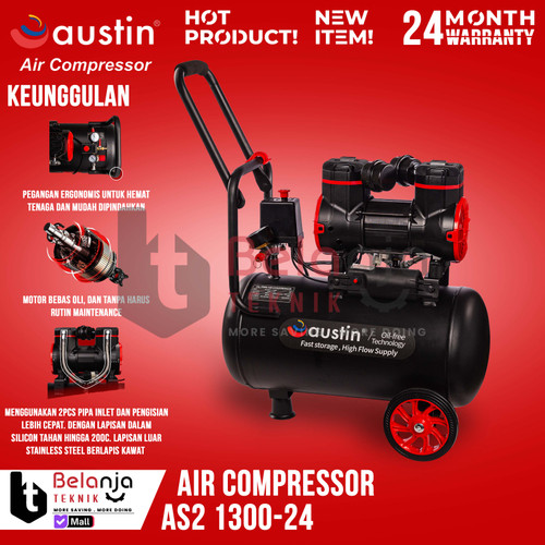[EZM.3500971] Austin Mesin Kompresor Udara AS2 1300-24 Air Compressor Oilless 24 L