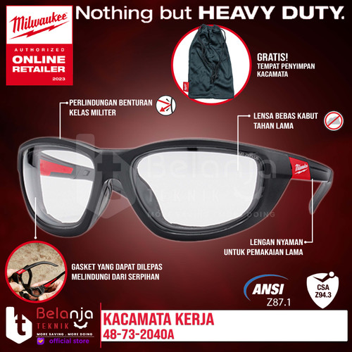 [EZM.3501005] Milwaukee Clear High Perfomance Safety Glasses Kacamata Kerja 2040A