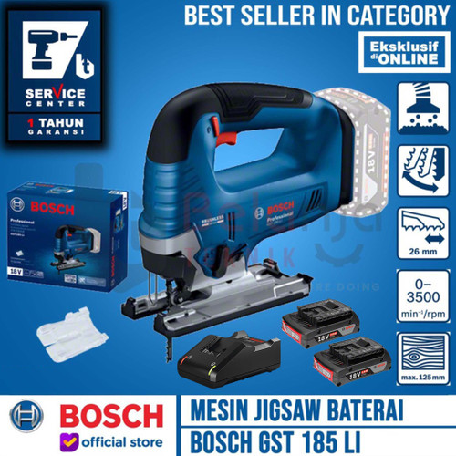 [EZM.3501060] Bosch Mesin Jigsaw Cordless 4" GST 185 LI Charger + Baterai X2 18V SET