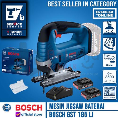 [EZM.3501060] Bosch Mesin Jigsaw Cordless 4" GST 185 LI Charger + Baterai X2 18V SET