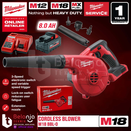 [EZM.3501089] Milwaukee Mesin Compact Hand Blower Baterai M18 BBL-0 Set 18V 8 AH