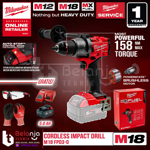 [EZM.3501109] Milwaukee Bor Baterai M18 FPD3-0 Cordless Impact Drill Set 18V 5AH FPD