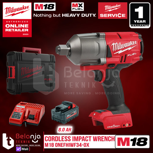 [EZM.3501113] Milwaukee Impact Wrench Baterai 3/4 In M18 ONEFHIWF34-0X Set 18 V 8 Ah