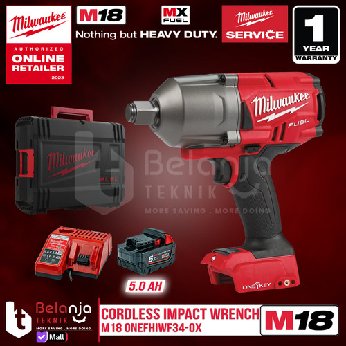 [EZM.3501115] Milwaukee Impact Wrench Baterai 3/4 In M18 ONEFHIWF34-0X Set 18 V 5 AH